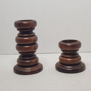 Candle Sticks/Holders MCM Wooden Pair Vintage Boho Danish Chunky Retro Mid Mod
